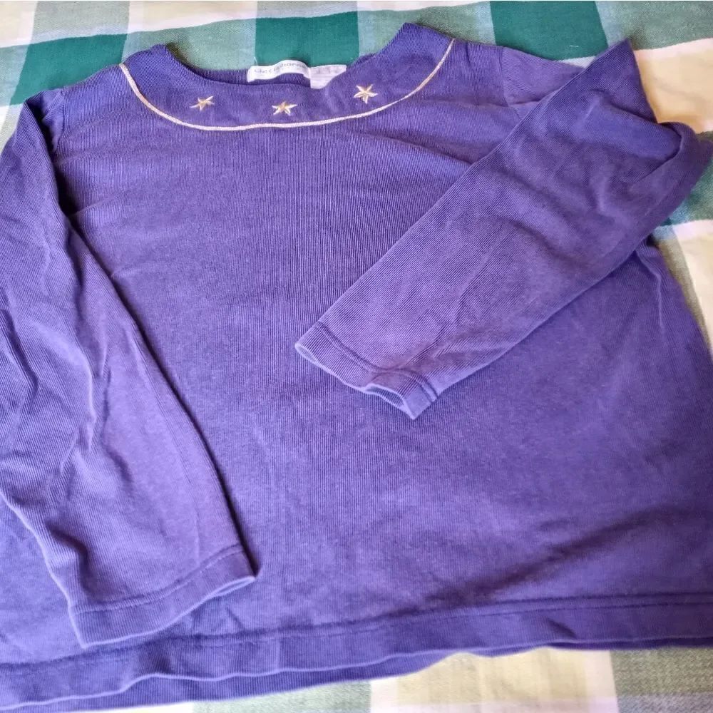Liz Claiborne collection L CottonRayon 3/4SleeveBlueGrayishEmbroidery Women'sTop